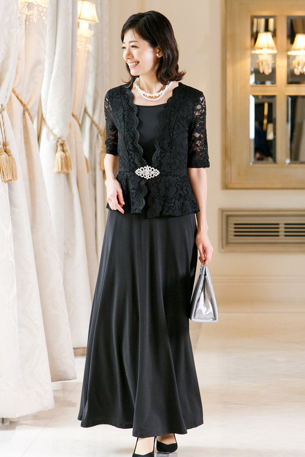【mamako 】R's Gown ブラック ロングドレス　Sサイズ 楽天市場 | ドレス通販 アールズガウン - 結婚式の母親ドレス